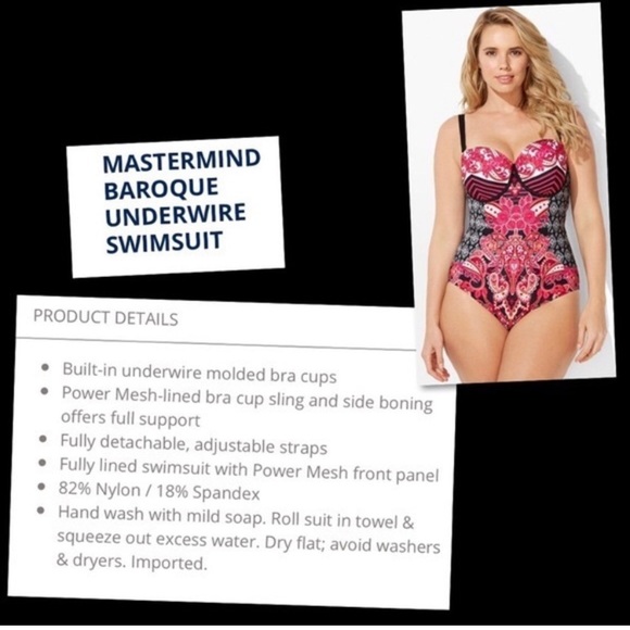 Swimsuits for All Mastermind Baroque Paisley Mirrored Underwire Swimsuit size 22 - Picture 2 of 7